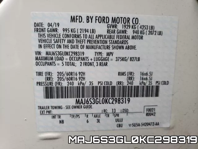 MAJ6S3GL0KC298319 фото 2