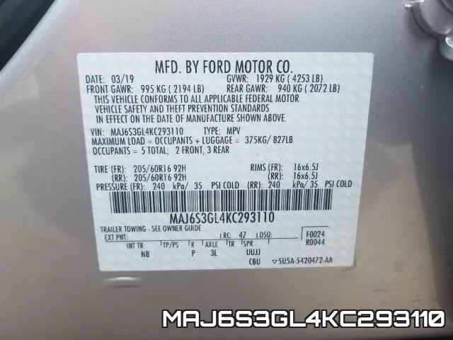 MAJ6S3GL4KC293110 фото 2