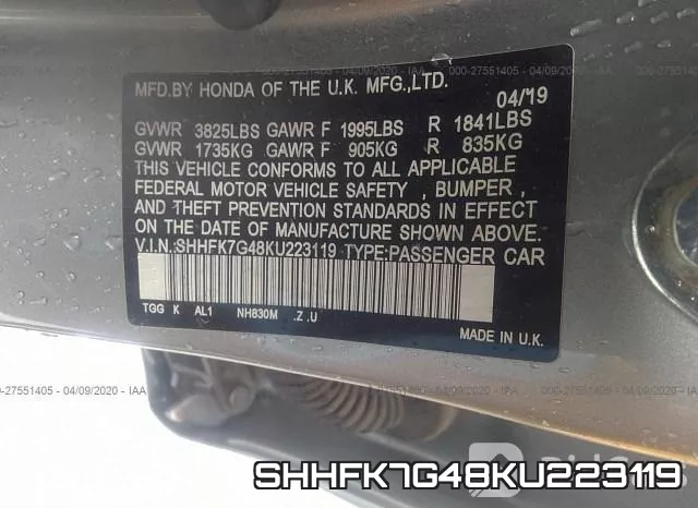 SHHFK7G48KU223119 фото 10