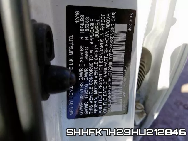 SHHFK7H29HU212846 фото 2