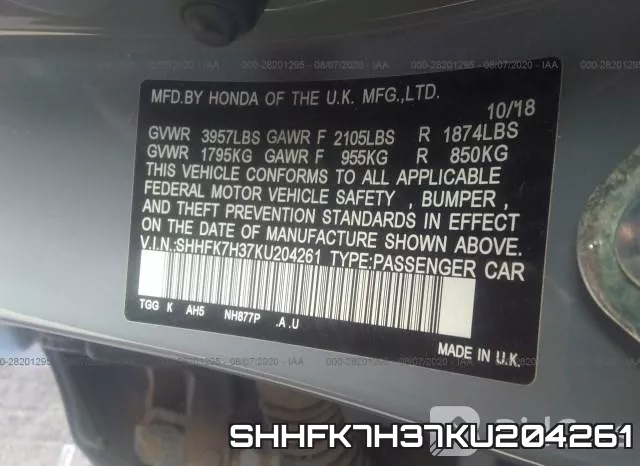 SHHFK7H37KU204261 фото 10