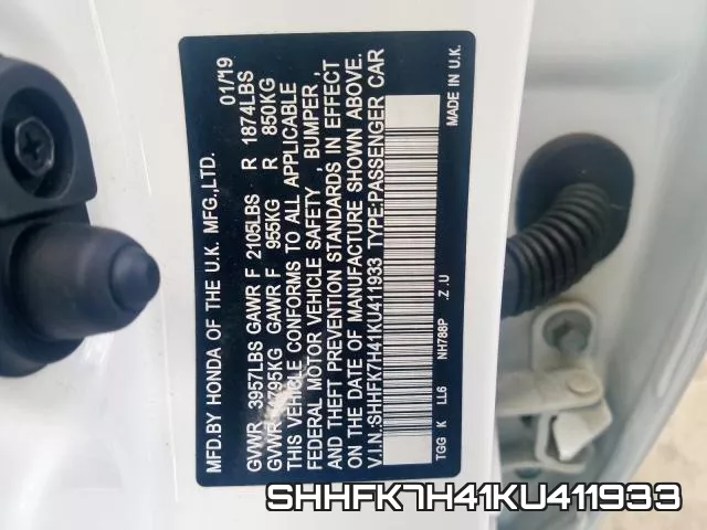 SHHFK7H41KU411933 фото 2