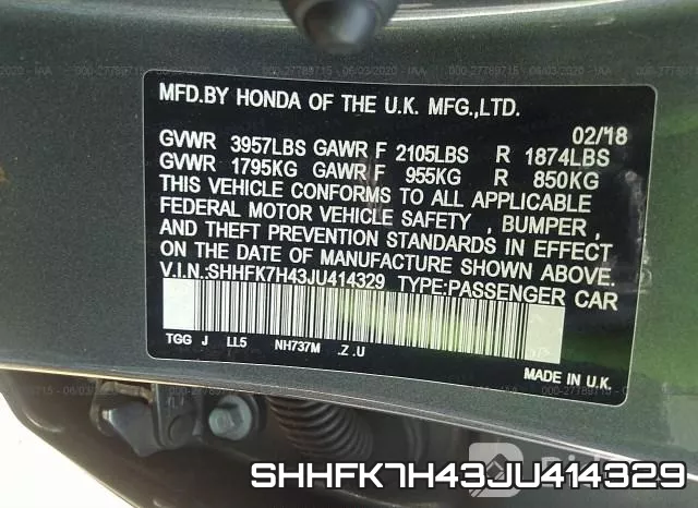 SHHFK7H43JU414329 фото 10