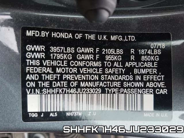 SHHFK7H46JU233029 фото 2