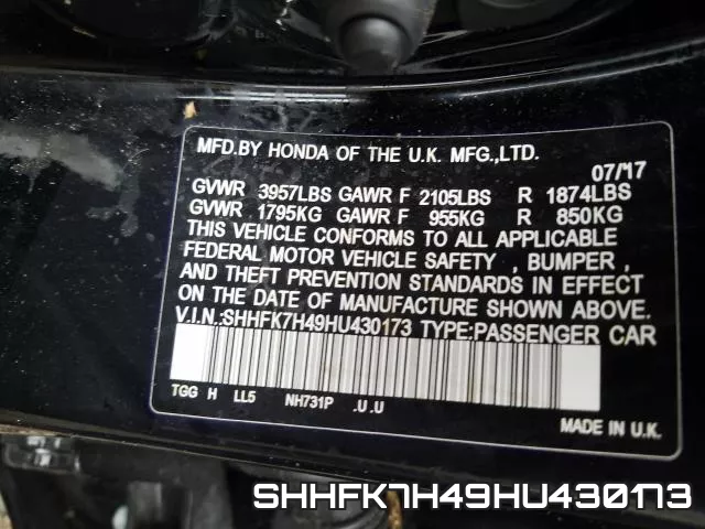 SHHFK7H49HU430173 фото 2