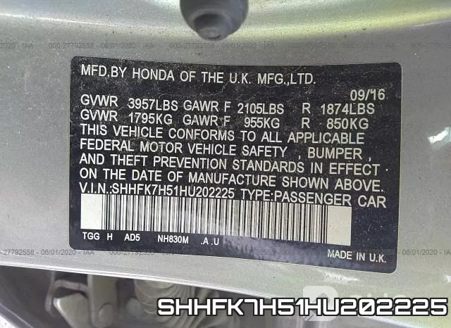 SHHFK7H51HU202225 фото 10