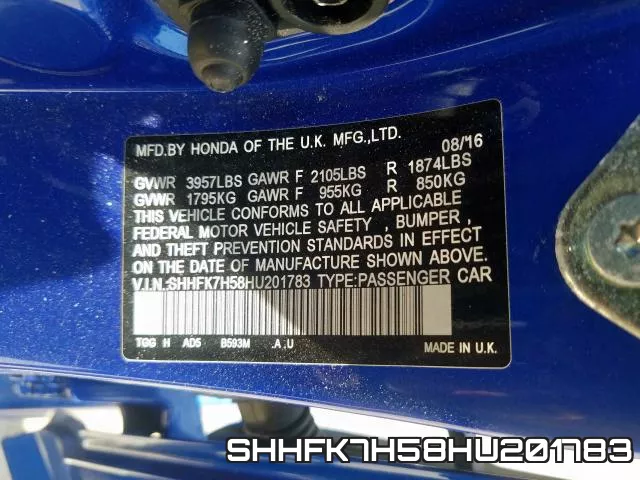 SHHFK7H58HU201783 фото 2