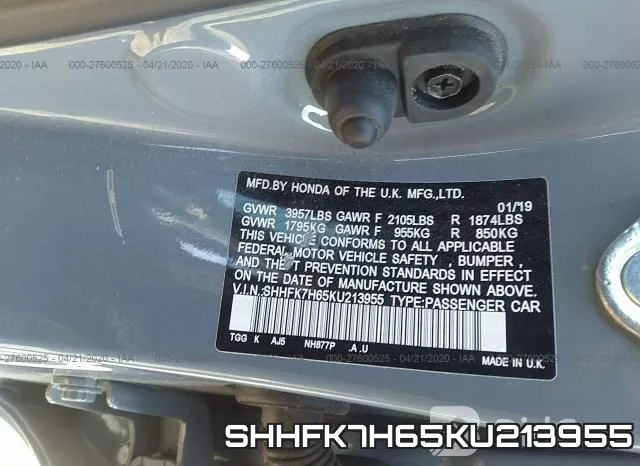SHHFK7H65KU213955 фото 10