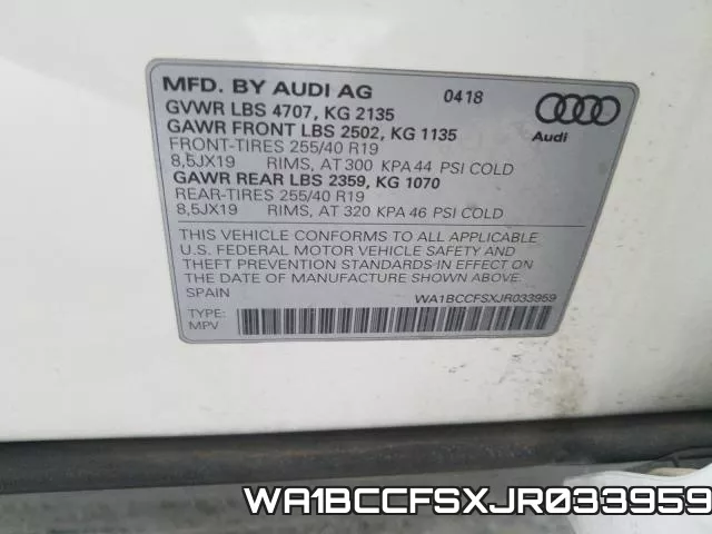 WA1BCCFSXJR033959 фото 2