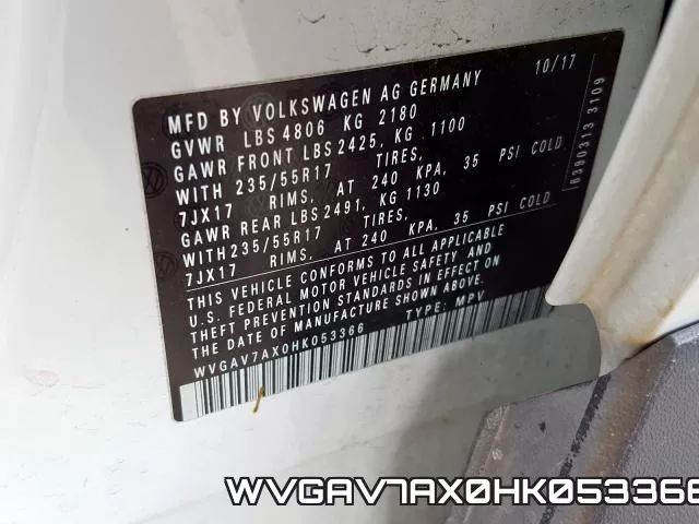 WVGAV7AX0HK053366 фото 2