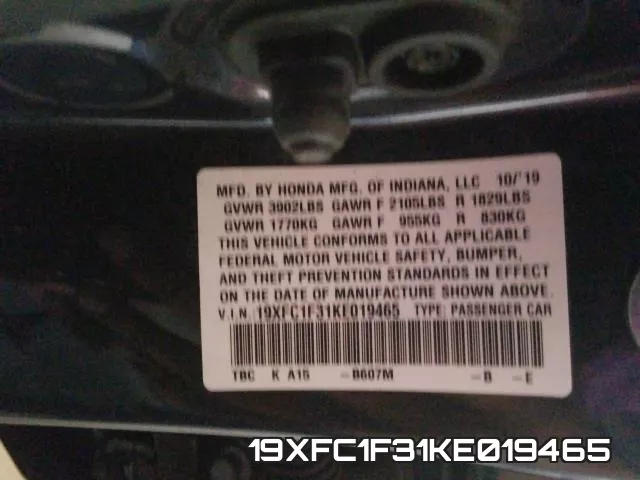 19XFC1F31KE019465 фото 2