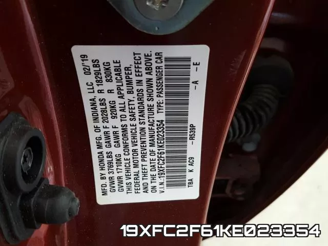 19XFC2F61KE023354 фото 2