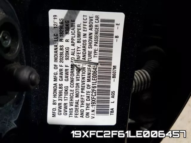 19XFC2F61LE006457 фото 2
