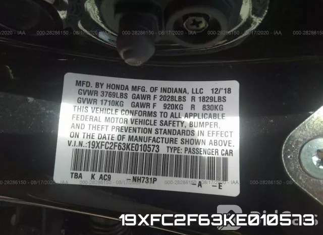 19XFC2F63KE010573 фото 10