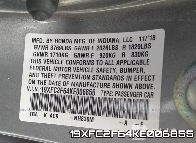 19XFC2F64KE006855 фото 10