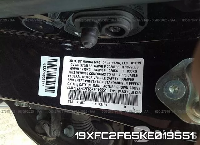 19XFC2F65KE019551 фото 10