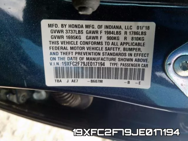 19XFC2F79JE017194 фото 2