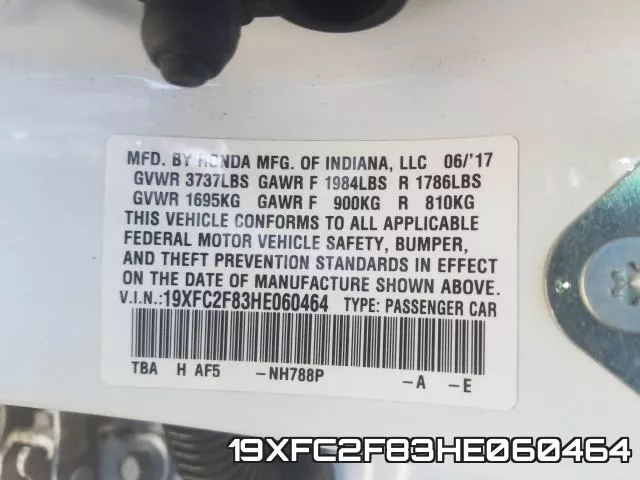 19XFC2F83HE060464 фото 2