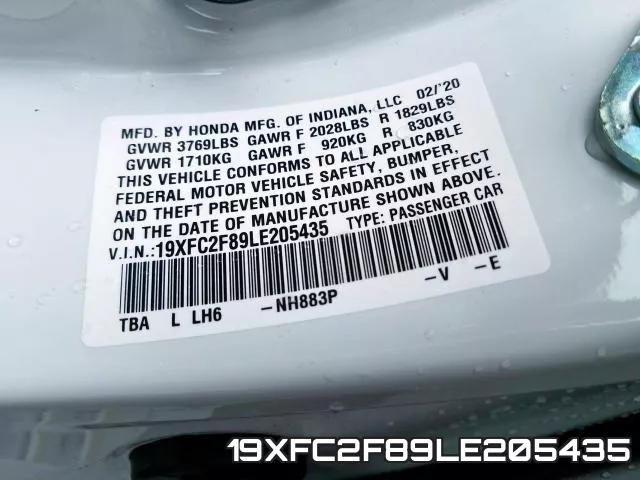 19XFC2F89LE205435 фото 2
