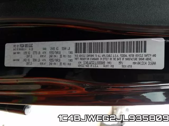 1C4BJWEG2JL935809 фото 2