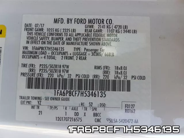 1FA6P8CF7H5346135 фото 2