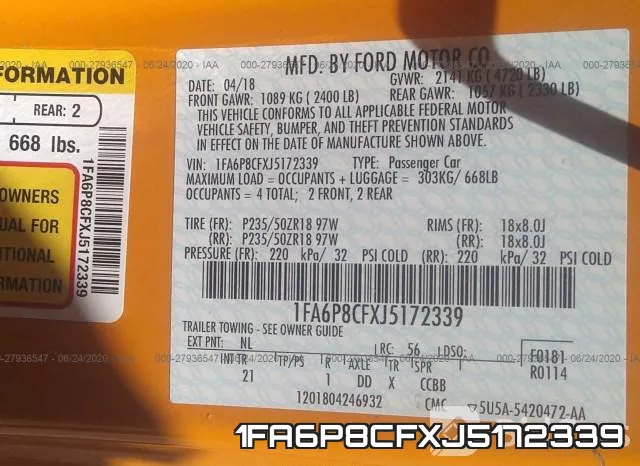 1FA6P8CFXJ5172339 фото 10
