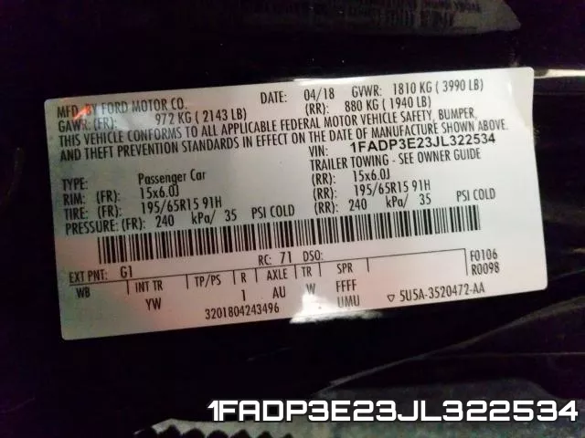 1FADP3E23JL322534 фото 2
