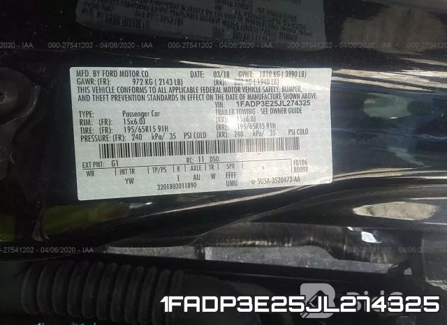 1FADP3E25JL274325 фото 10