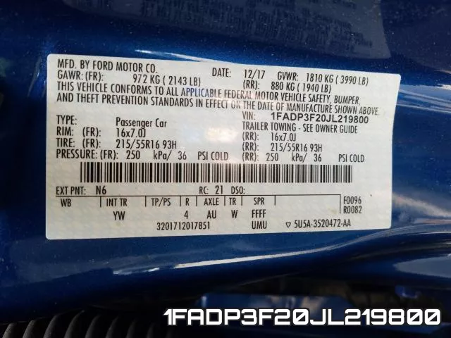 1FADP3F20JL219800 фото 2