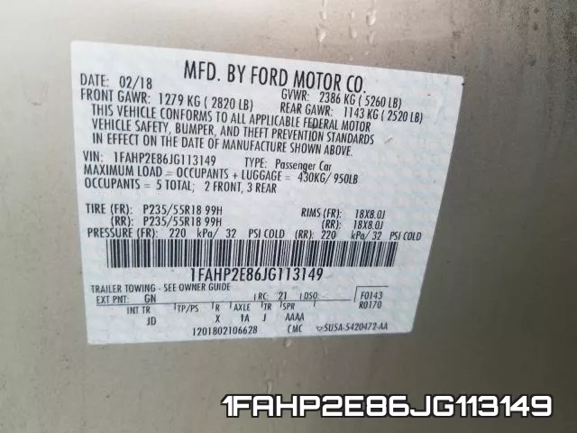 1FAHP2E86JG113149 фото 2