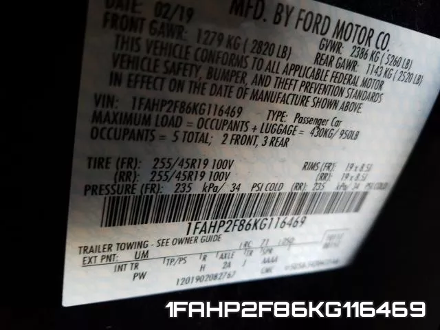 1FAHP2F86KG116469 фото 2
