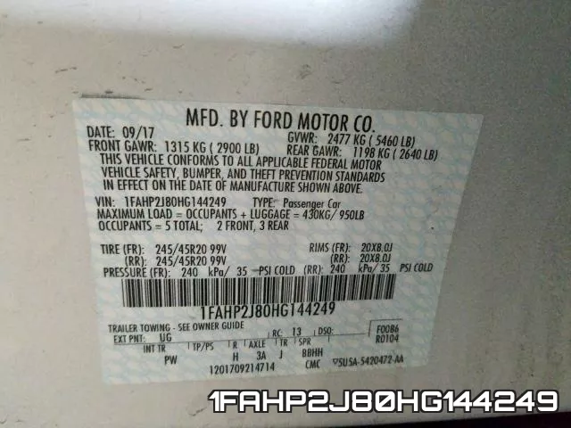 1FAHP2J80HG144249 фото 2