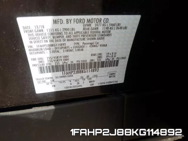 1FAHP2J88KG114892 фото 2