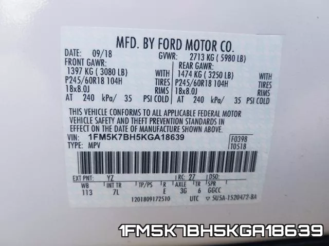 1FM5K7BH5KGA18639 фото 2