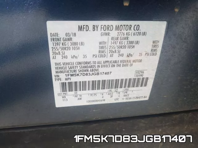 1FM5K7D83JGB17407 фото 2