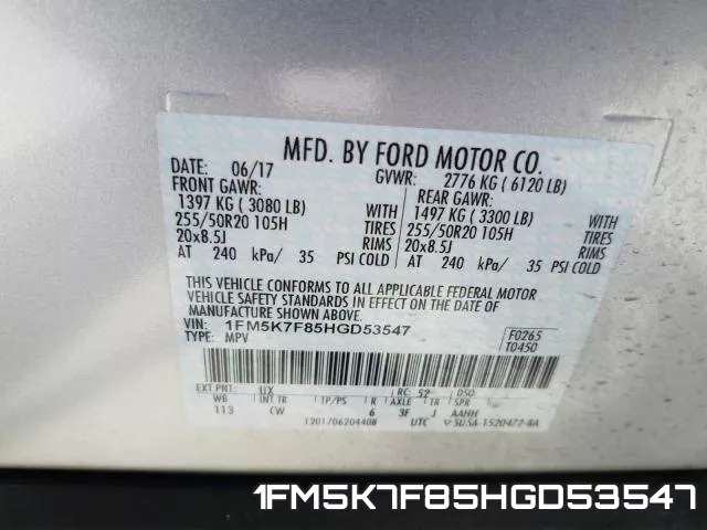 1FM5K7F85HGD53547 фото 2