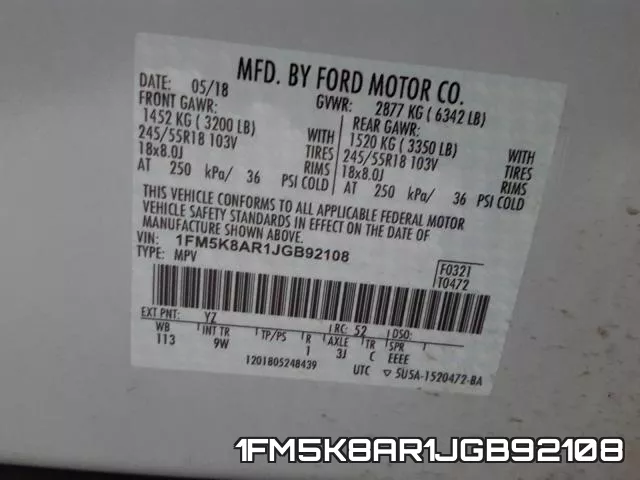 1FM5K8AR1JGB92108 фото 2