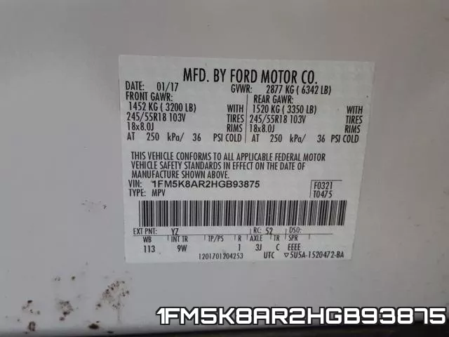 1FM5K8AR2HGB93875 фото 2