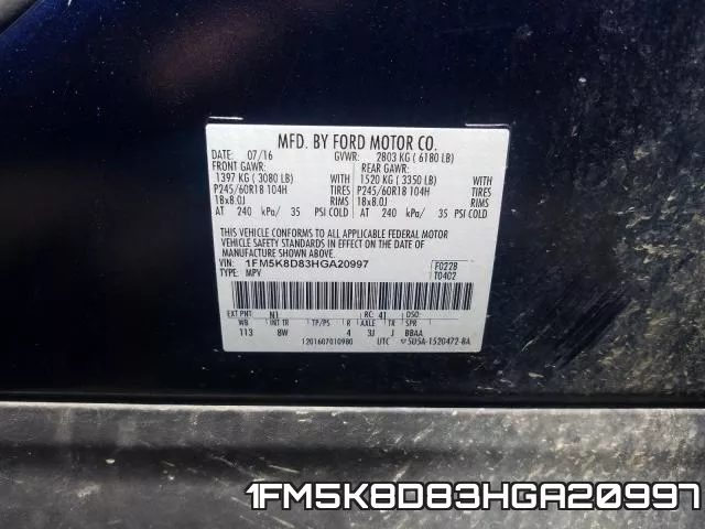 1FM5K8D83HGA20997 фото 2