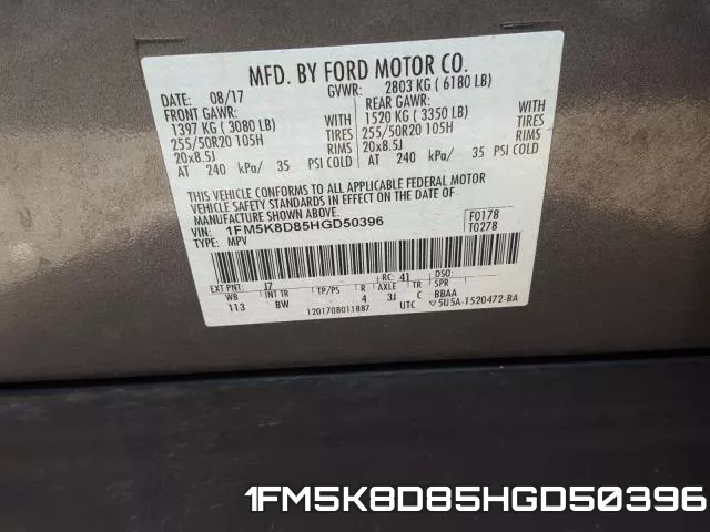 1FM5K8D85HGD50396 фото 2