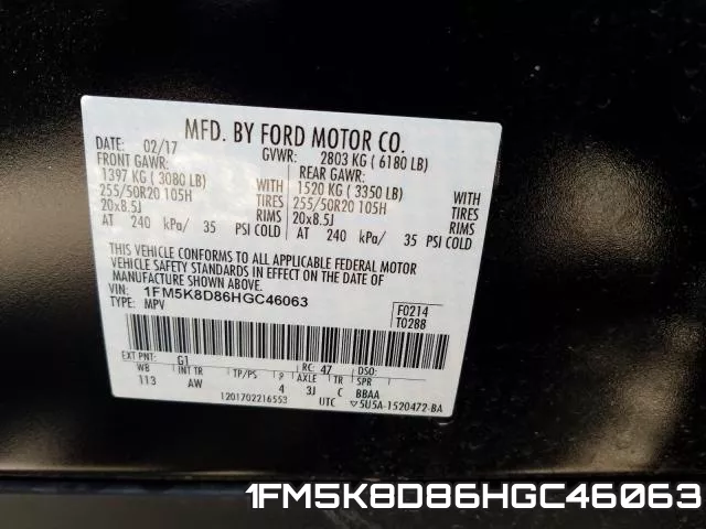 1FM5K8D86HGC46063 фото 2