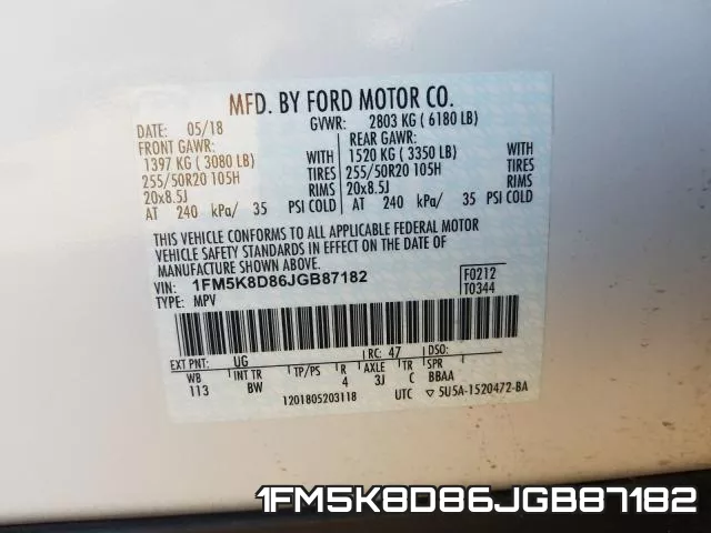 1FM5K8D86JGB87182 фото 2