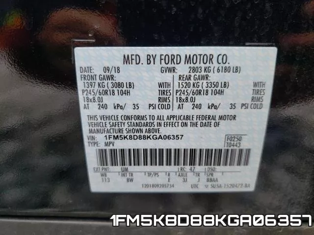 1FM5K8D88KGA06357 фото 2