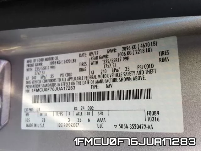 1FMCU0F76JUA17283 фото 2