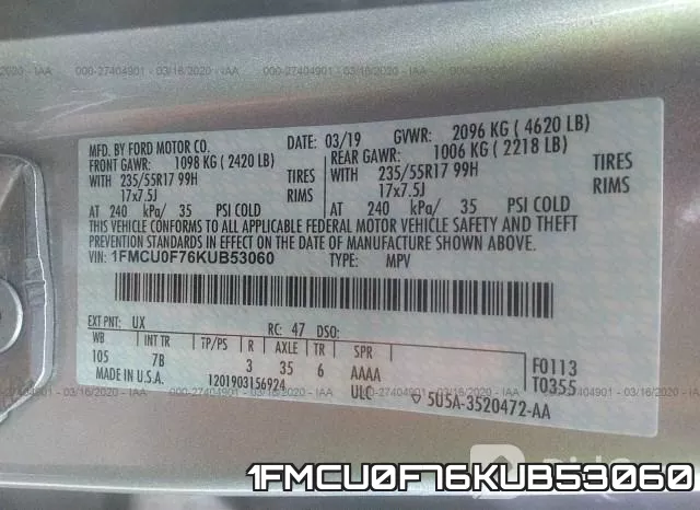 1FMCU0F76KUB53060 фото 10