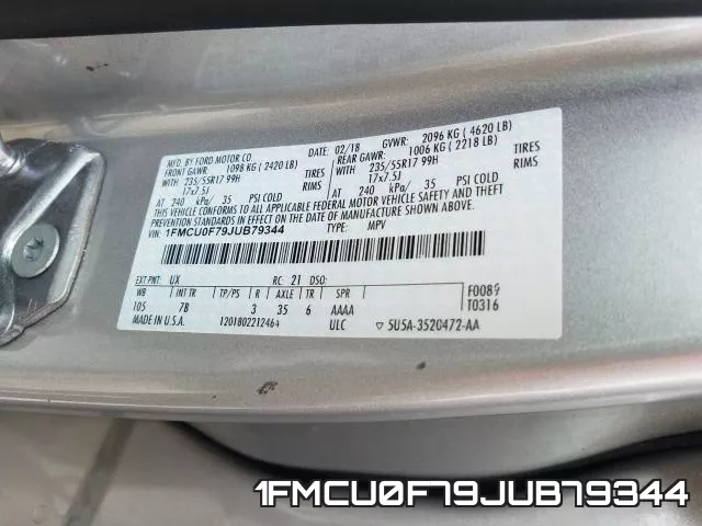 1FMCU0F79JUB79344 фото 2