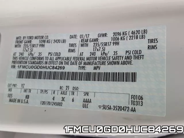 1FMCU0GD0HUC84269 фото 2