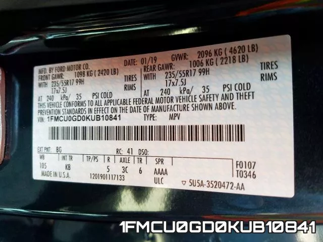 1FMCU0GD0KUB10841 фото 2