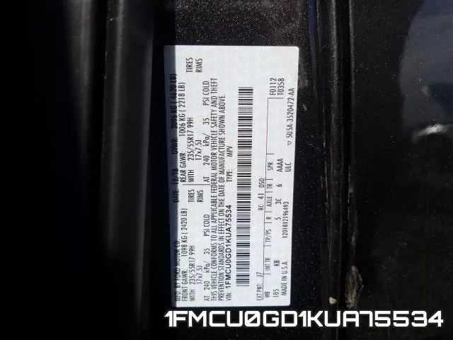 1FMCU0GD1KUA75534 фото 2