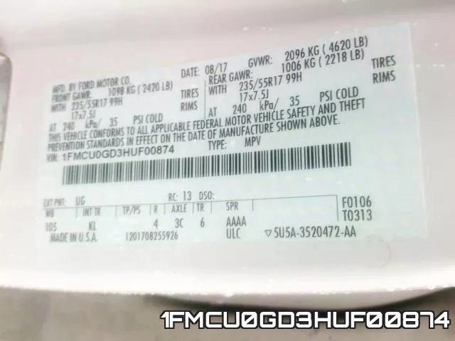 1FMCU0GD3HUF00874 фото 2